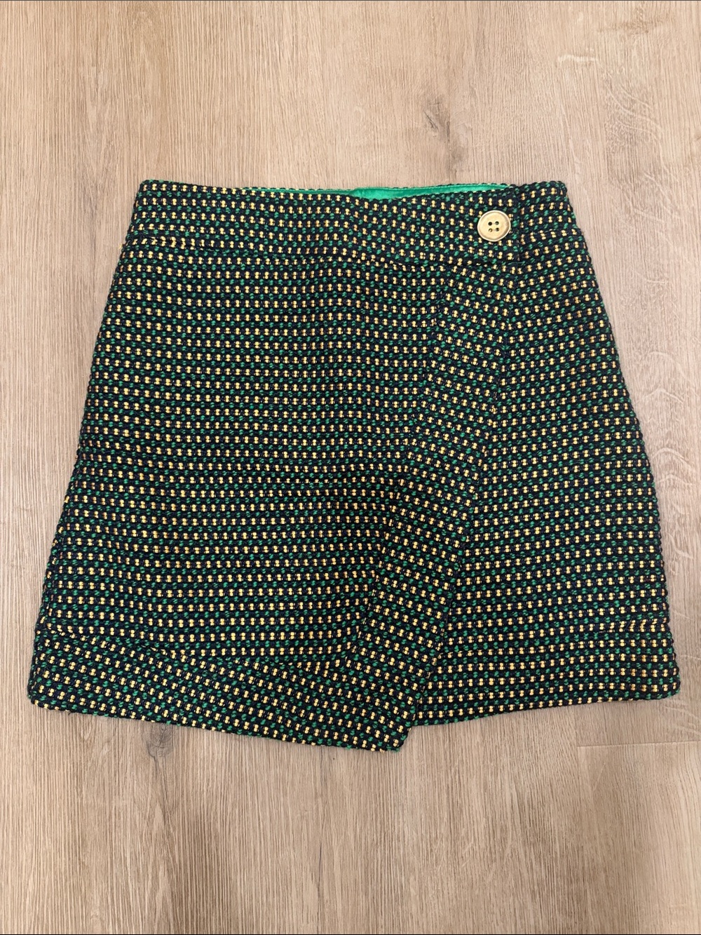 Eva Franco Green & Gold Tweed Mini Skirt